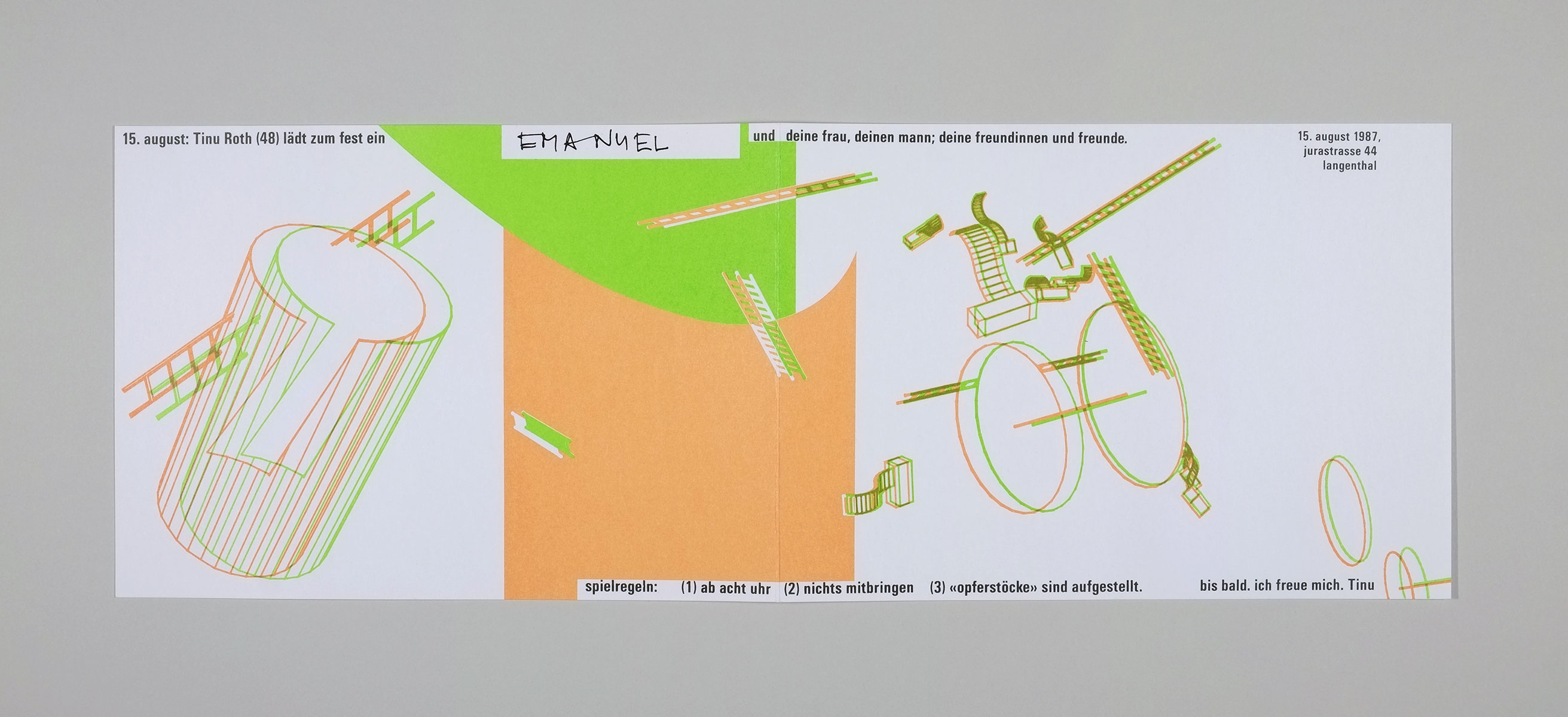 3D-Einladungskarte für Martin Roth Langenthal, 1987