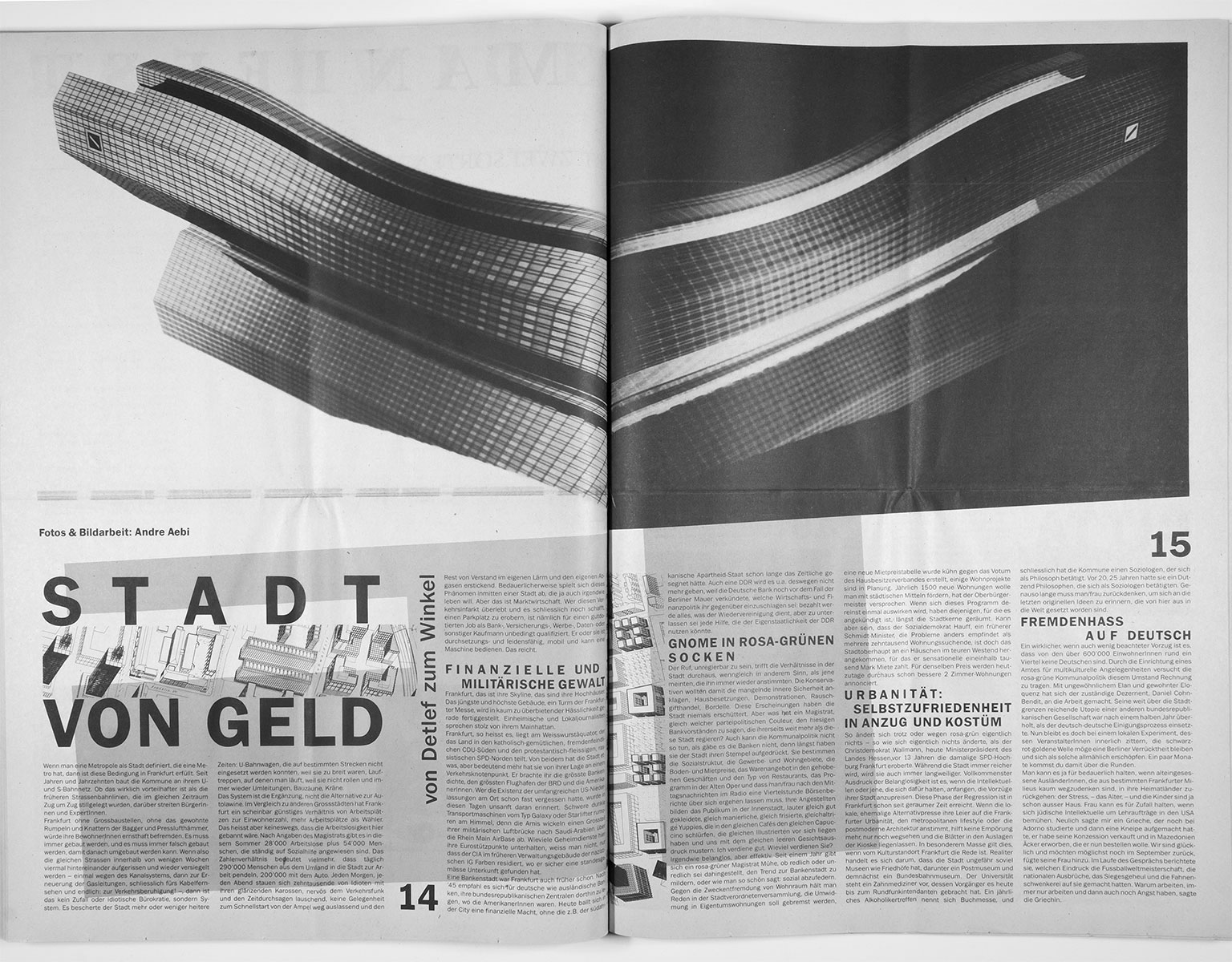 Gestaltung und Redaktion der FabrikZeitung, der Programmzeitung aus der Roten Fabrik Zürich, 1989 — 1992, zusammen mit Joe Zimmermann, Ilia Vasella und Marcel Zwingli