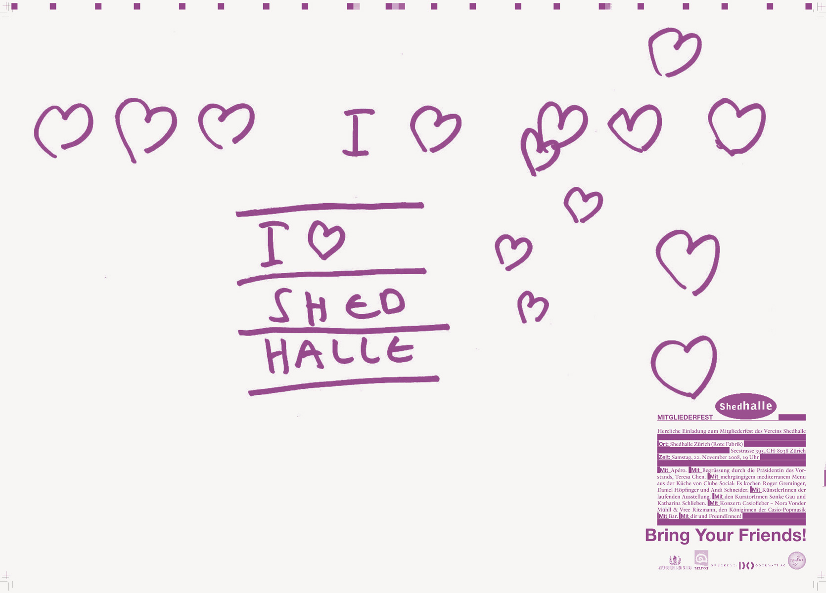 Einladung für das Mitgliederfest der Shedhalle Zürich, 2008