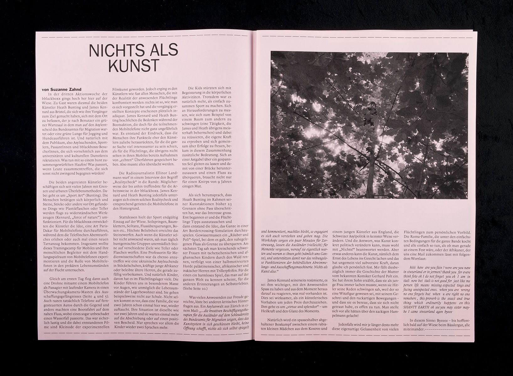 Zeitung für eine Veranstaltungsreihe im Begegnungs- und Kunstraum 